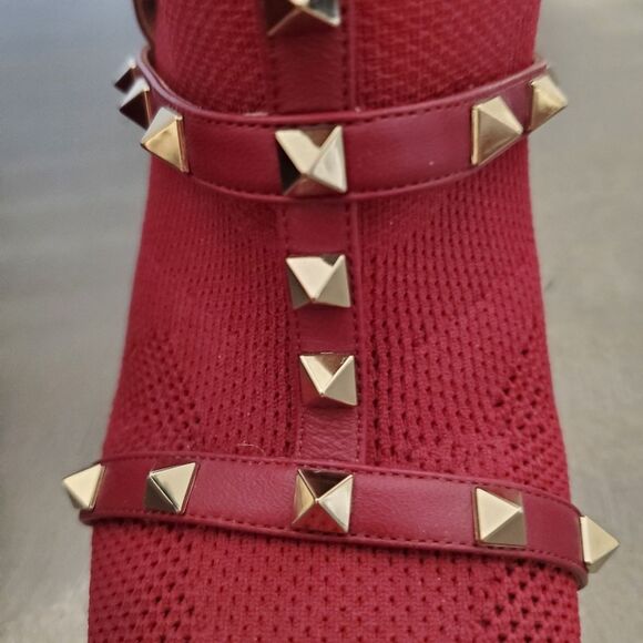 VALENTINO GARAVANI Knit Rockstud Bodytech Calfskin Sock Boot Heel Burgundy 39.5 - Picture 7 of 11